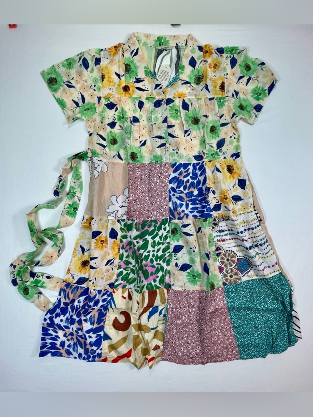 Yak & Yeti Patchwork Floral Dress in Green and Multicolor Size Small